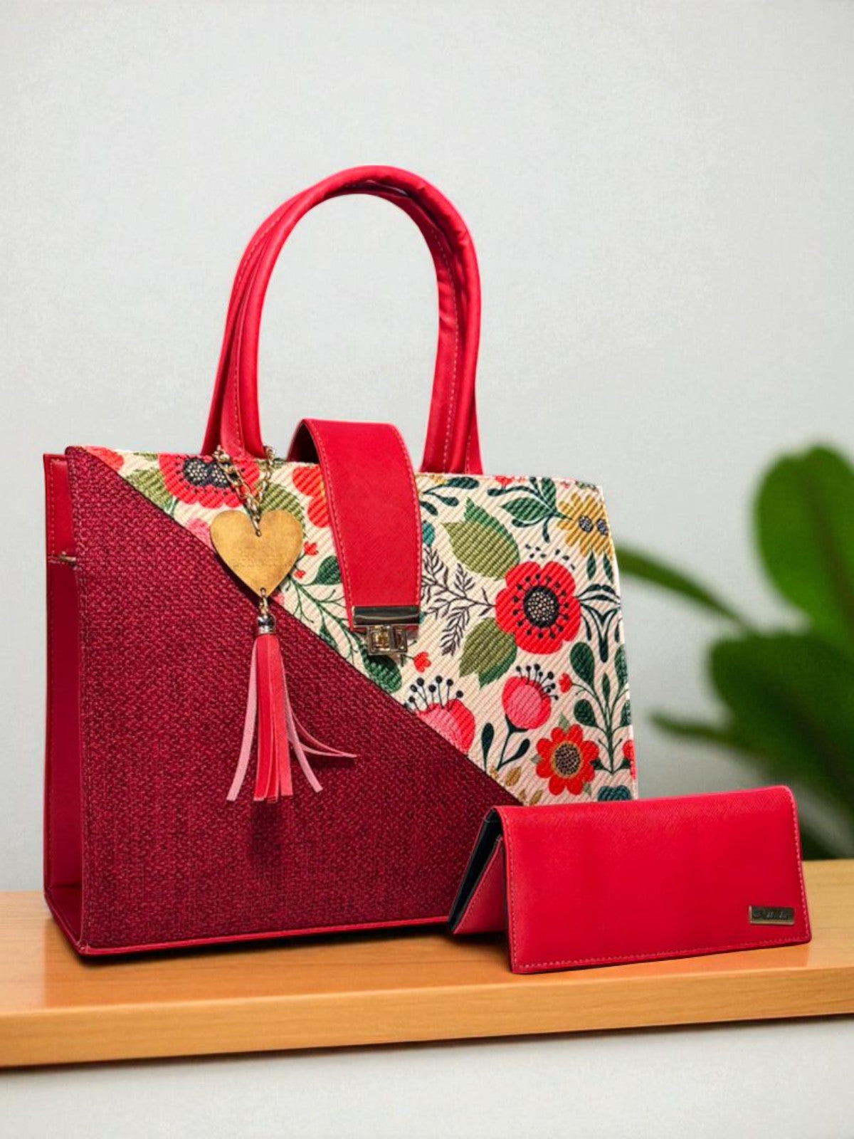 Bolsa de dama Daniela floral roja elegante grande casual sintética resistente tendencia