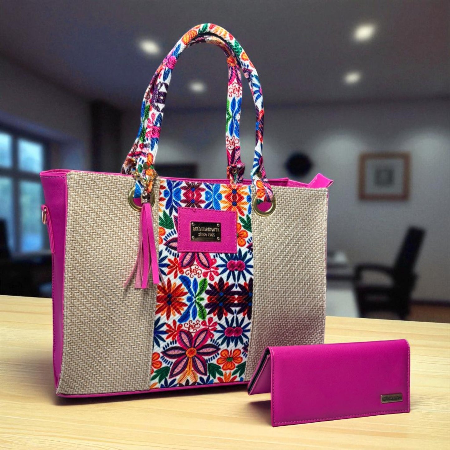 Bolsa artesanal ADALETH grande mujer elegante asas bordadas colores vivos ideal revender