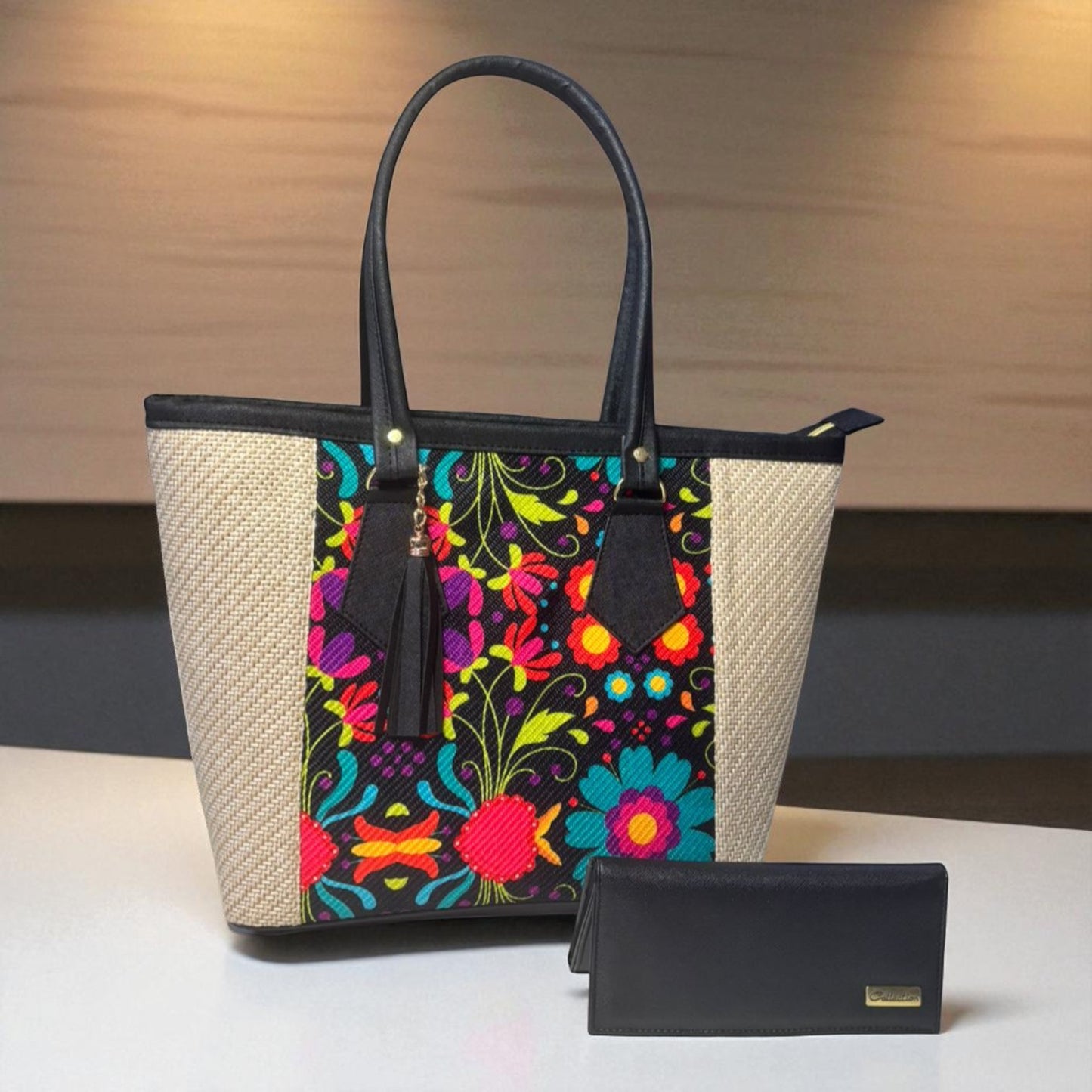 Bolsa artesanal YAMILETH verde con flores bordadas, elegante, espaciosa, ideal para revender 🌿👜