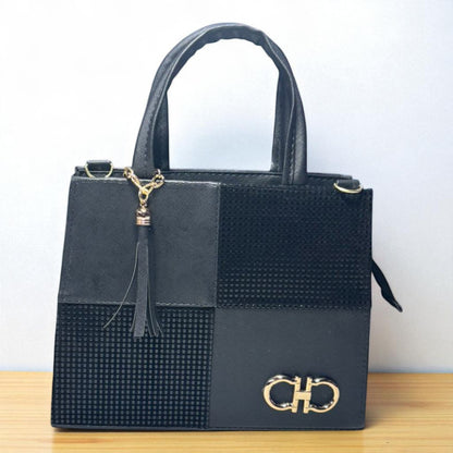 Bolsa AGNES Mediana Negra con Animal Print Vaca | Moda Dama Elegante y Casual | Ideal Oficina y Uso Diario