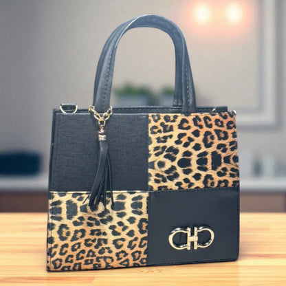 Bolsa AGNES Mediana Negra con Animal Print Vaca | Moda Dama Elegante y Casual | Ideal Oficina y Uso Diario