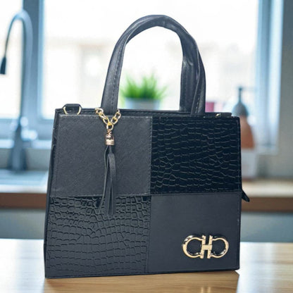 Bolsa AGNES Mediana Negra con Animal Print Vaca | Moda Dama Elegante y Casual | Ideal Oficina y Uso Diario