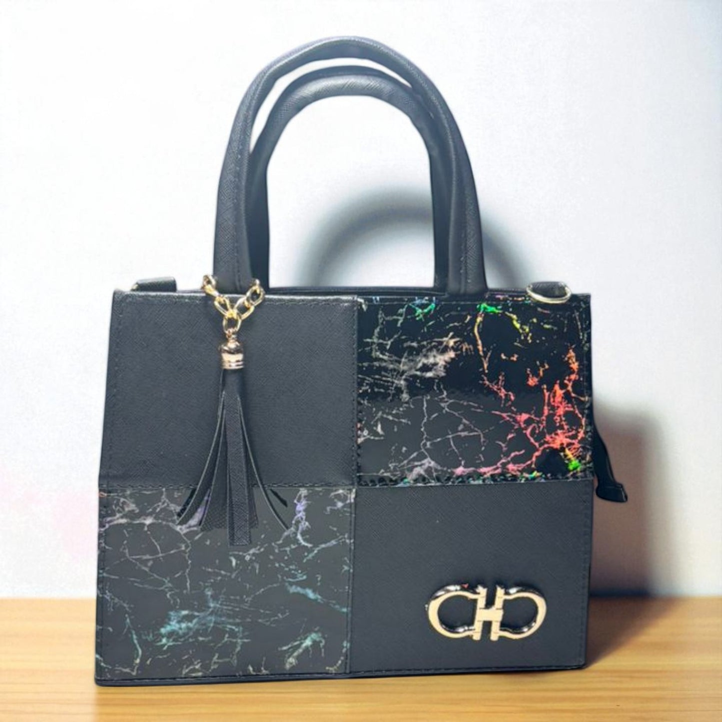 Bolsa AGNES Mediana Negra con Animal Print Vaca | Moda Dama Elegante y Casual | Ideal Oficina y Uso Diario