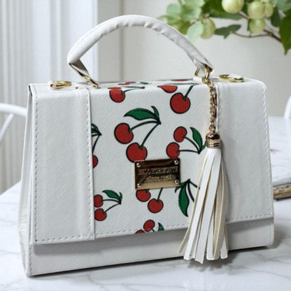 Bolsa ALBA crossbody cerezas diseño moderno rojo blanco, moda juvenil tendencia 2025