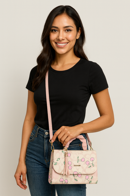 Bolsa ALEIDA  crossbody cerezas estilo juvenil, sintética alta calidad, ideal para revender