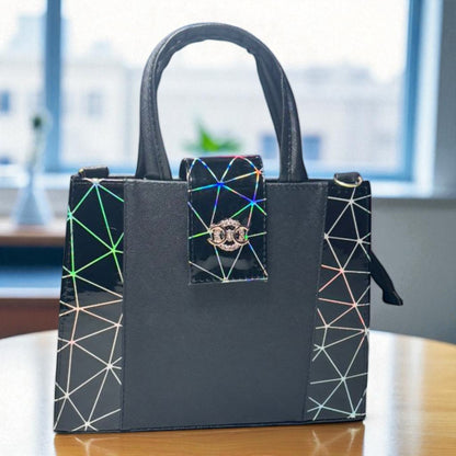 Bolsa ALMA Mediana Negra con Animal Print Vaca | Elegante y Moderna | Moda Dama Casual y Formal