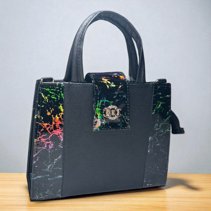 Bolsa ALMA Mediana Negra con Animal Print Vaca | Elegante y Moderna | Moda Dama Casual y Formal