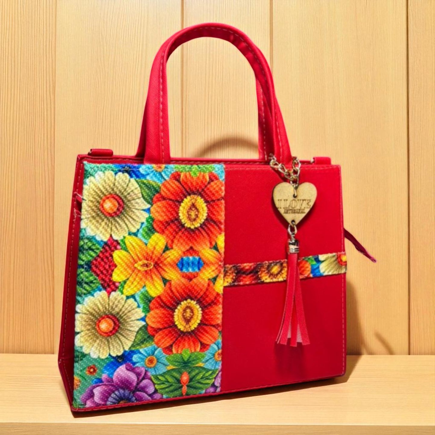 Bolsa AMALIA Mediana Negra con Diseño Floral Artesanal | Elegante y Colorida | Moda Dama Casual y Formal