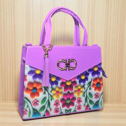 Bolsa AMERICA Mediana Azul con Diseño Floral Artesanal | Elegante y Colorida | Moda Dama Casual y Formal