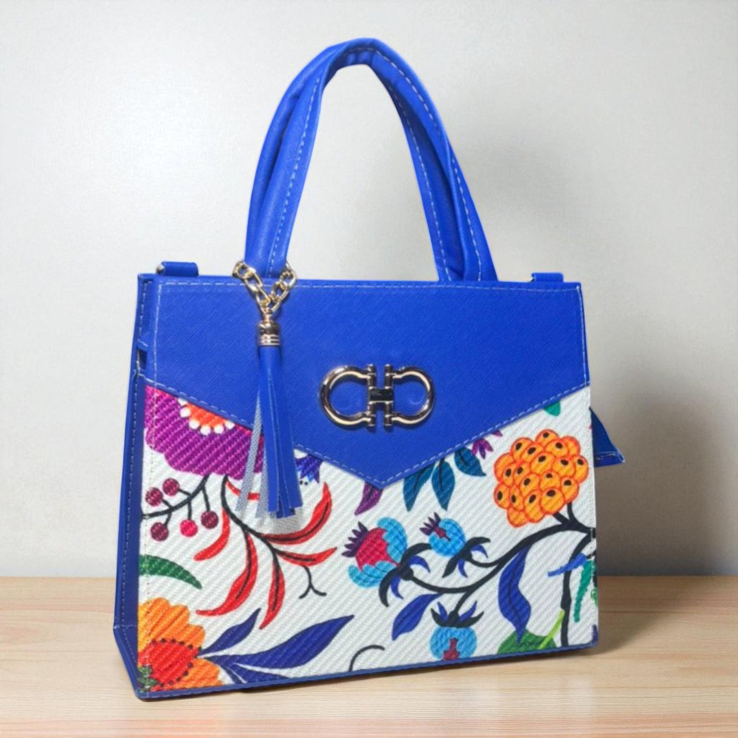 Bolsa AMERICA Mediana Azul con Diseño Floral Artesanal | Elegante y Colorida | Moda Dama Casual y Formal