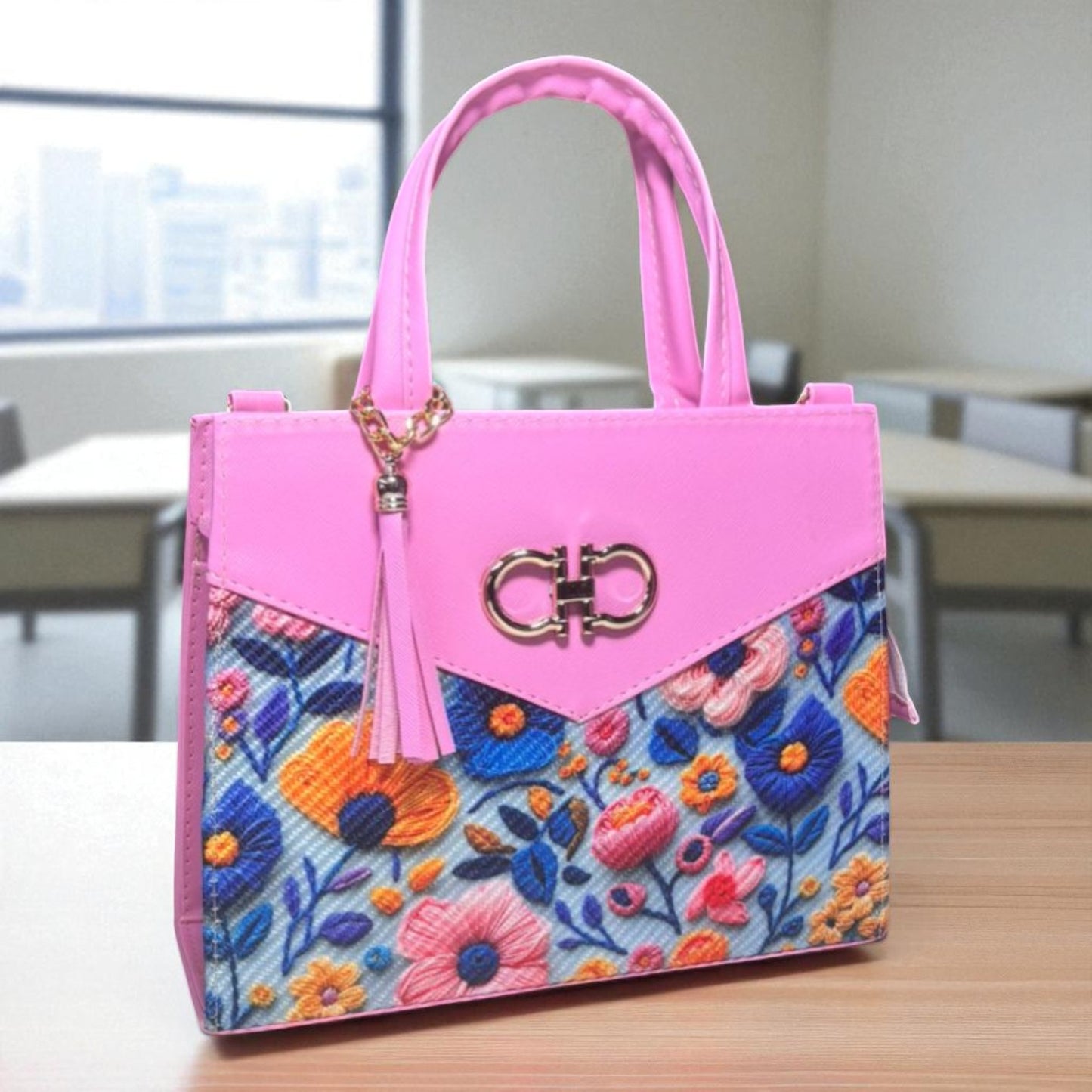 Bolsa AMERICA Mediana Azul con Diseño Floral Artesanal | Elegante y Colorida | Moda Dama Casual y Formal