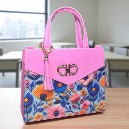 Bolsa AMERICA Mediana Azul con Diseño Floral Artesanal | Elegante y Colorida | Moda Dama Casual y Formal