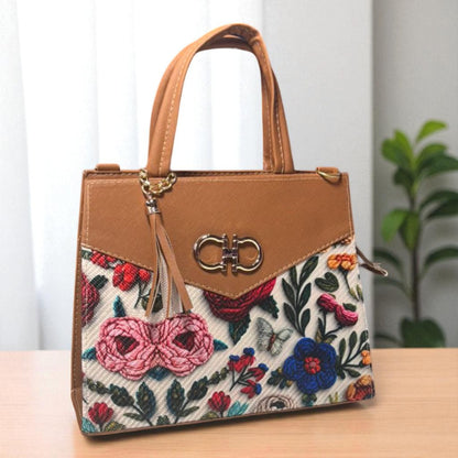 Bolsa AMERICA Mediana Azul con Diseño Floral Artesanal | Elegante y Colorida | Moda Dama Casual y Formal