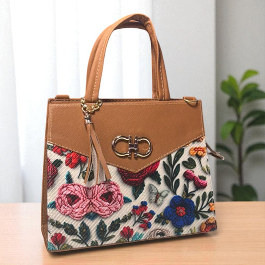 Bolsa AMERICA Mediana Azul con Diseño Floral Artesanal | Elegante y Colorida | Moda Dama Casual y Formal
