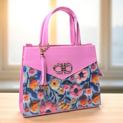 Bolsa AMERICA Mediana Azul con Diseño Floral Artesanal | Elegante y Colorida | Moda Dama Casual y Formal