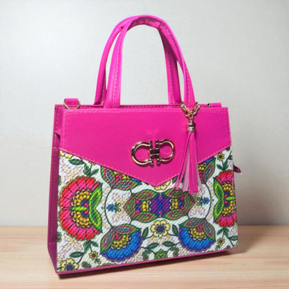 Bolsa AMERICA Mediana Azul con Diseño Floral Artesanal | Elegante y Colorida | Moda Dama Casual y Formal