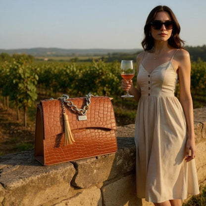 Bolsa de lujo ANA  mujer cuero vegano negro cadena dorada elegante París