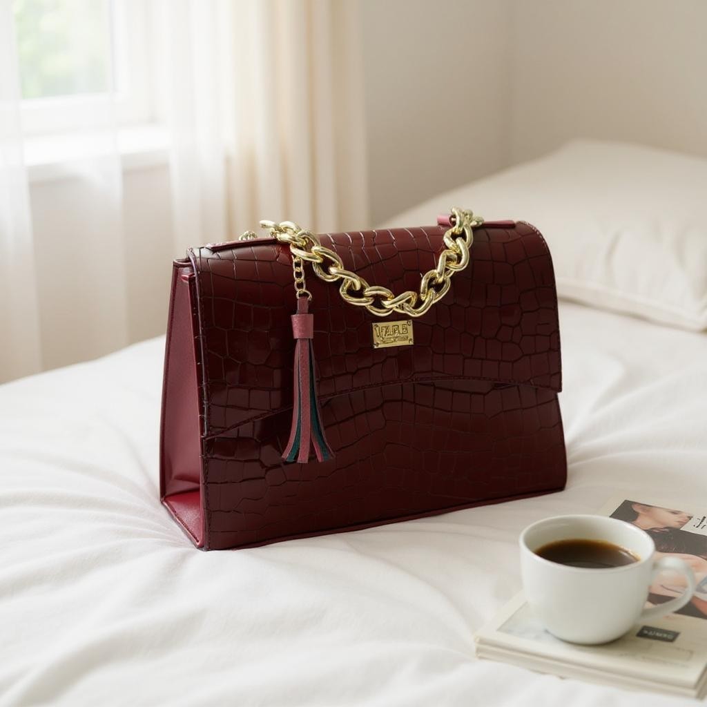 Bolsa de lujo ANA  mujer cuero vegano negro cadena dorada elegante París