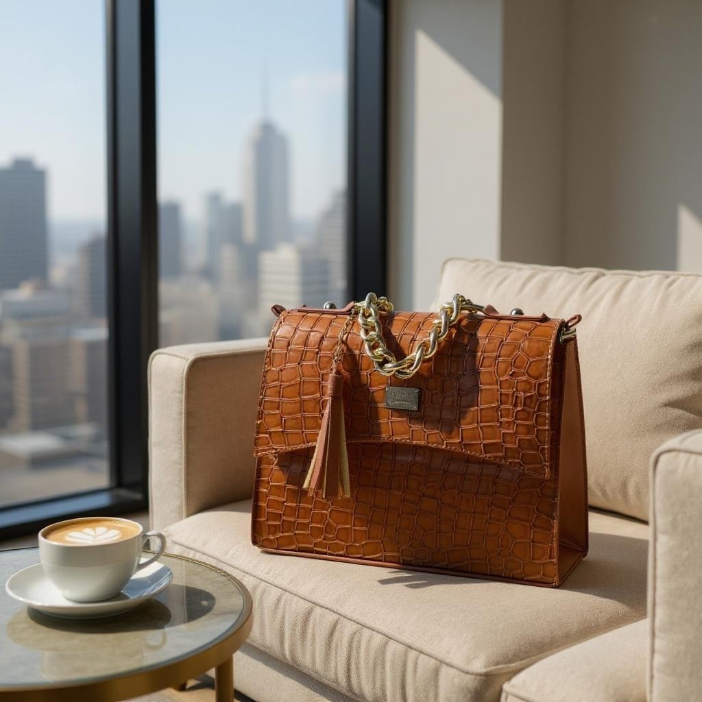 Bolsa de lujo ANA  mujer cuero vegano negro cadena dorada elegante París