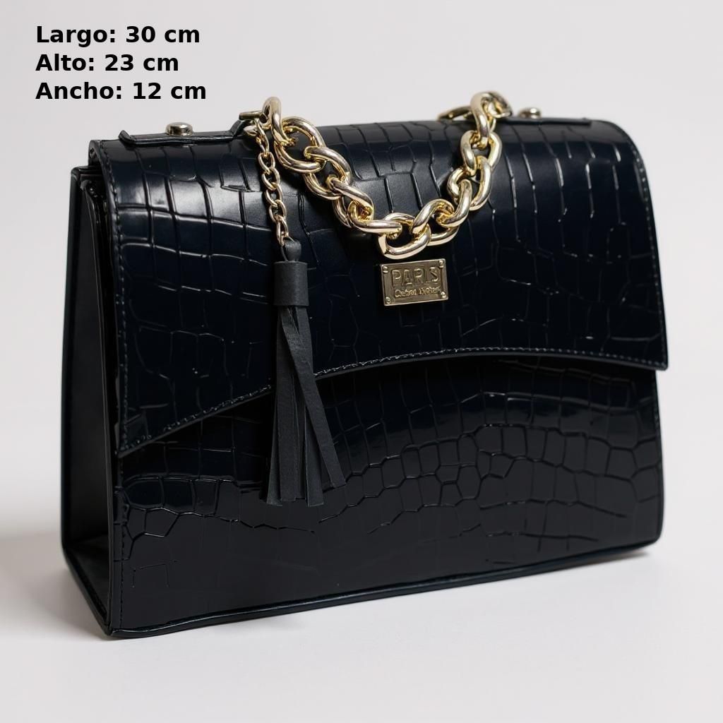 Bolsa de lujo ANA  mujer cuero vegano negro cadena dorada elegante París