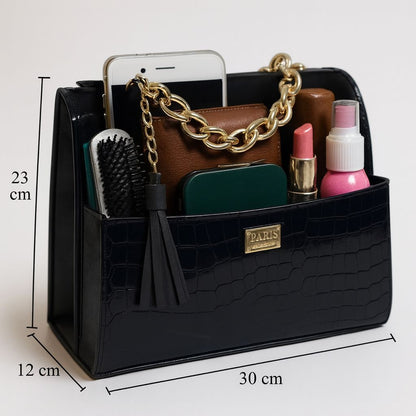 Bolsa de lujo ANA  mujer cuero vegano negro cadena dorada elegante París