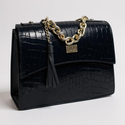 Bolsa de lujo ANA  mujer cuero vegano negro cadena dorada elegante París