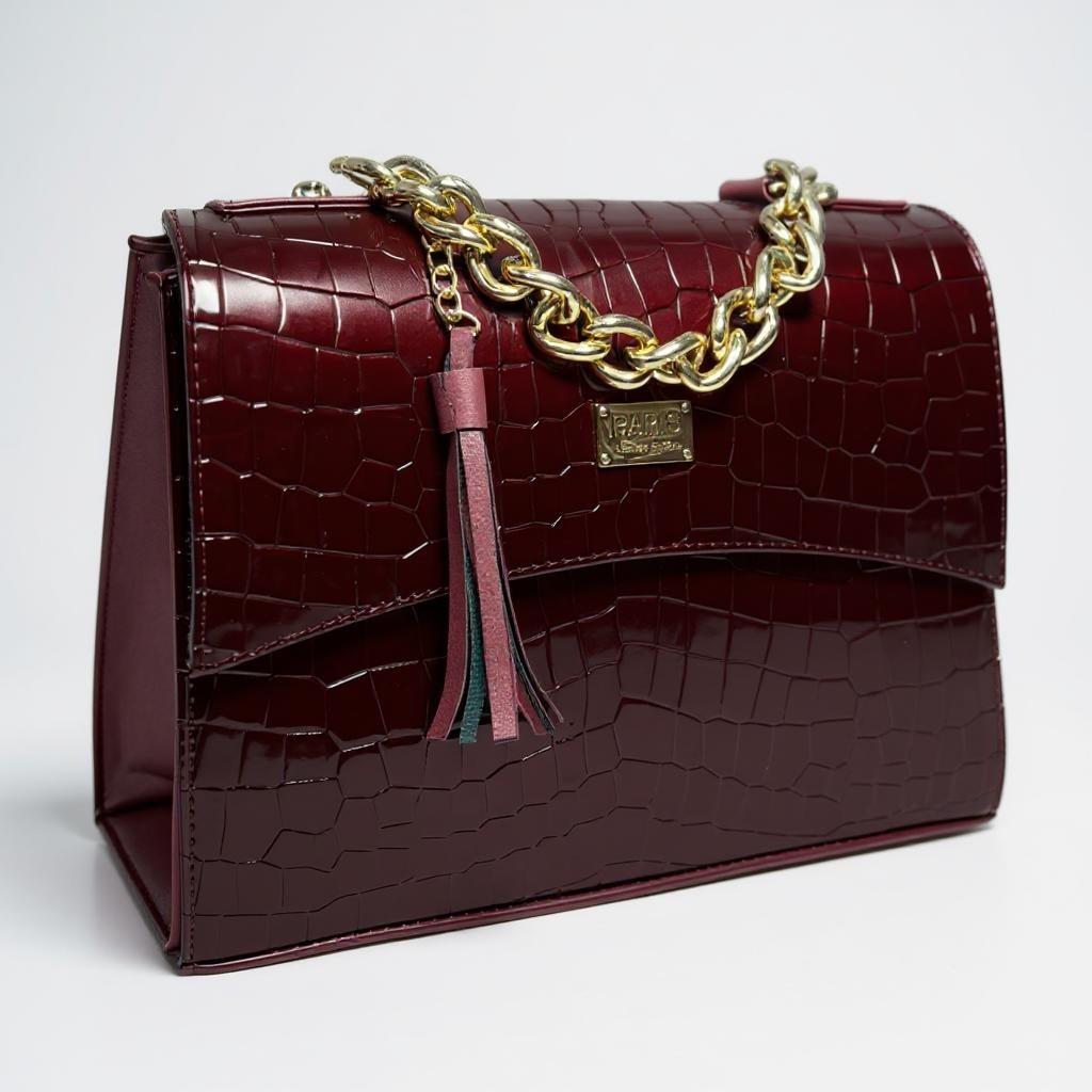 Bolsa de lujo ANA  mujer cuero vegano negro cadena dorada elegante París