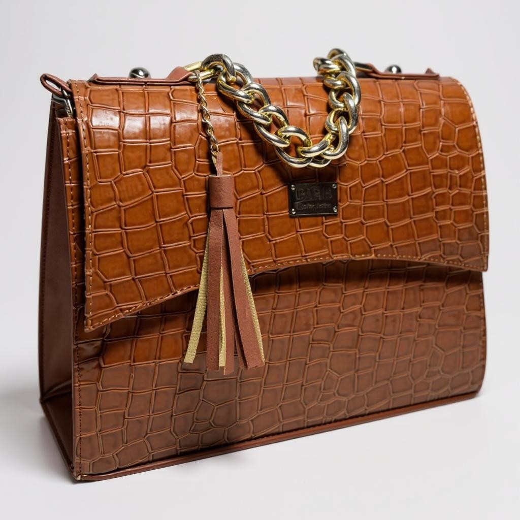 Bolsa de lujo ANA  mujer cuero vegano negro cadena dorada elegante París