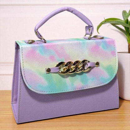 Bolsa ANASTACIA Crossbody Lila Tie-Dye Pastel con Cadena Dorada – Mini Tote Juvenil de Moda