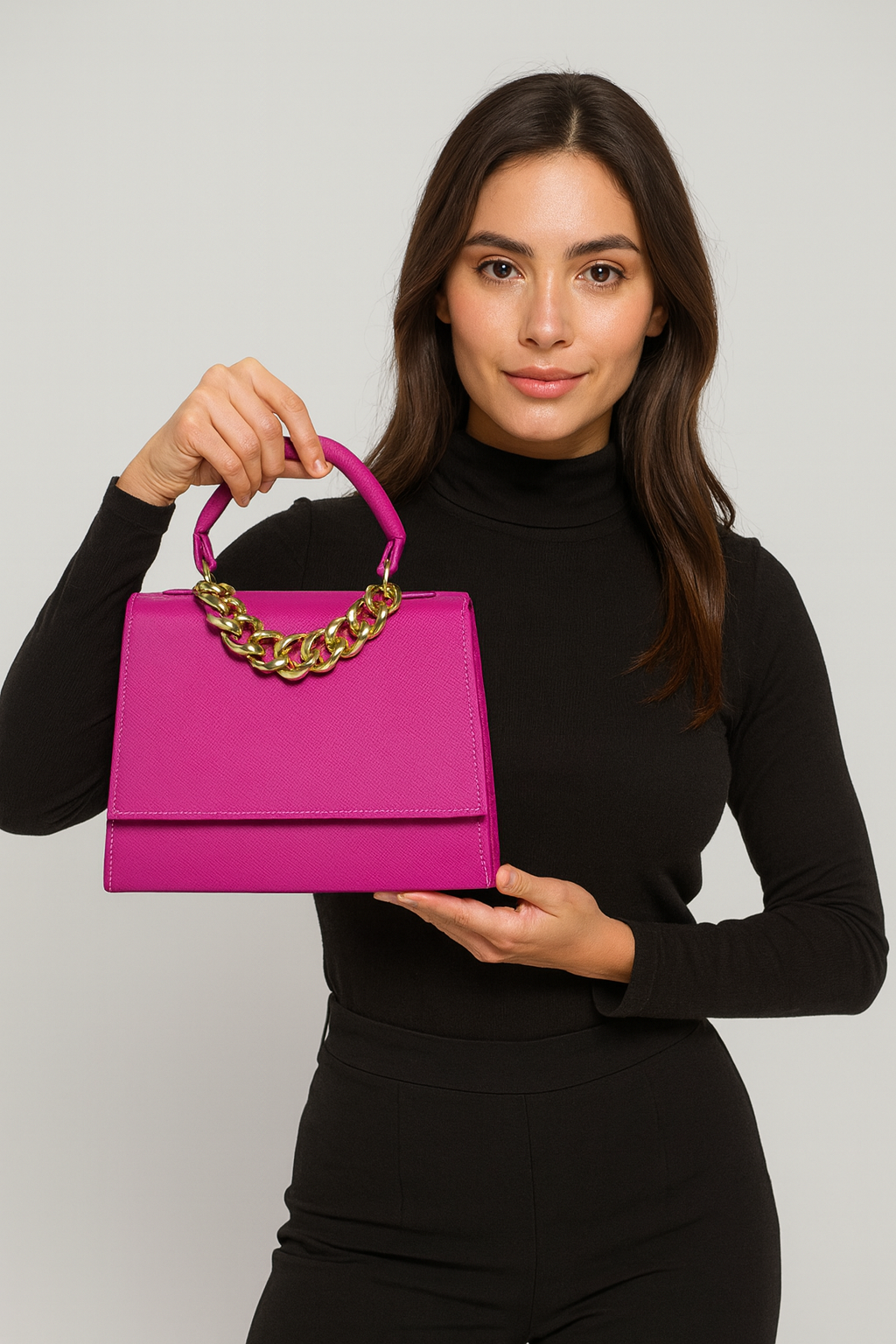 Bolsa ASIA Crossbody Fucsia con Cadena Dorada de Lujo – Mini Tote Elegante y Moderno