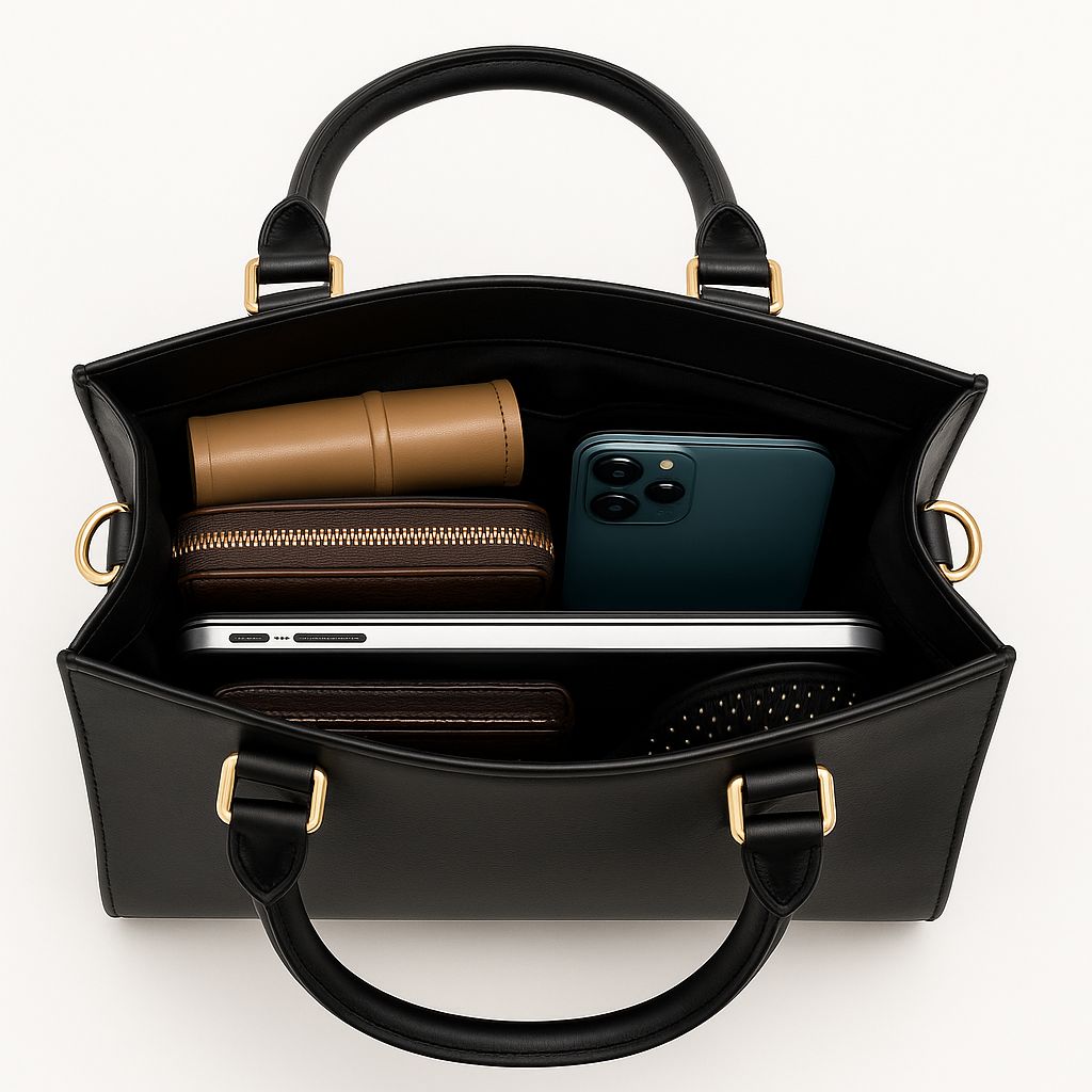 Bolsa negra ASTRID elegante en cuero vegano croco, asas firmes y tassel