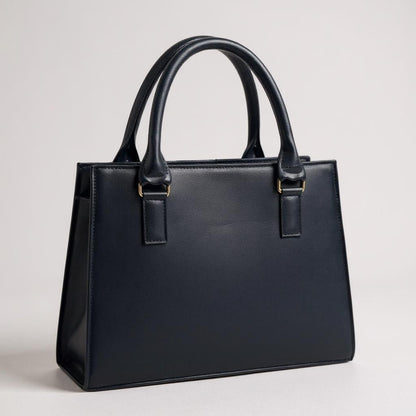 Bolsa negra ASTRID elegante en cuero vegano croco, asas firmes y tassel