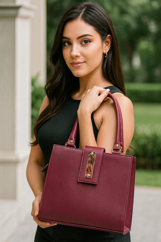 Bolsa BERENICE Mediana Color Vino Elegante | Moda Dama Formal y Casual | Ideal Oficina y Eventos