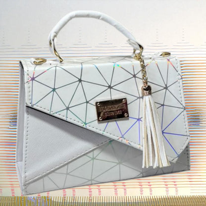 Bolsa CANDELA  Crossbody Tricolor Negro Naranja y Blanco con Tassel – Mini Tote Moderno y Elegante