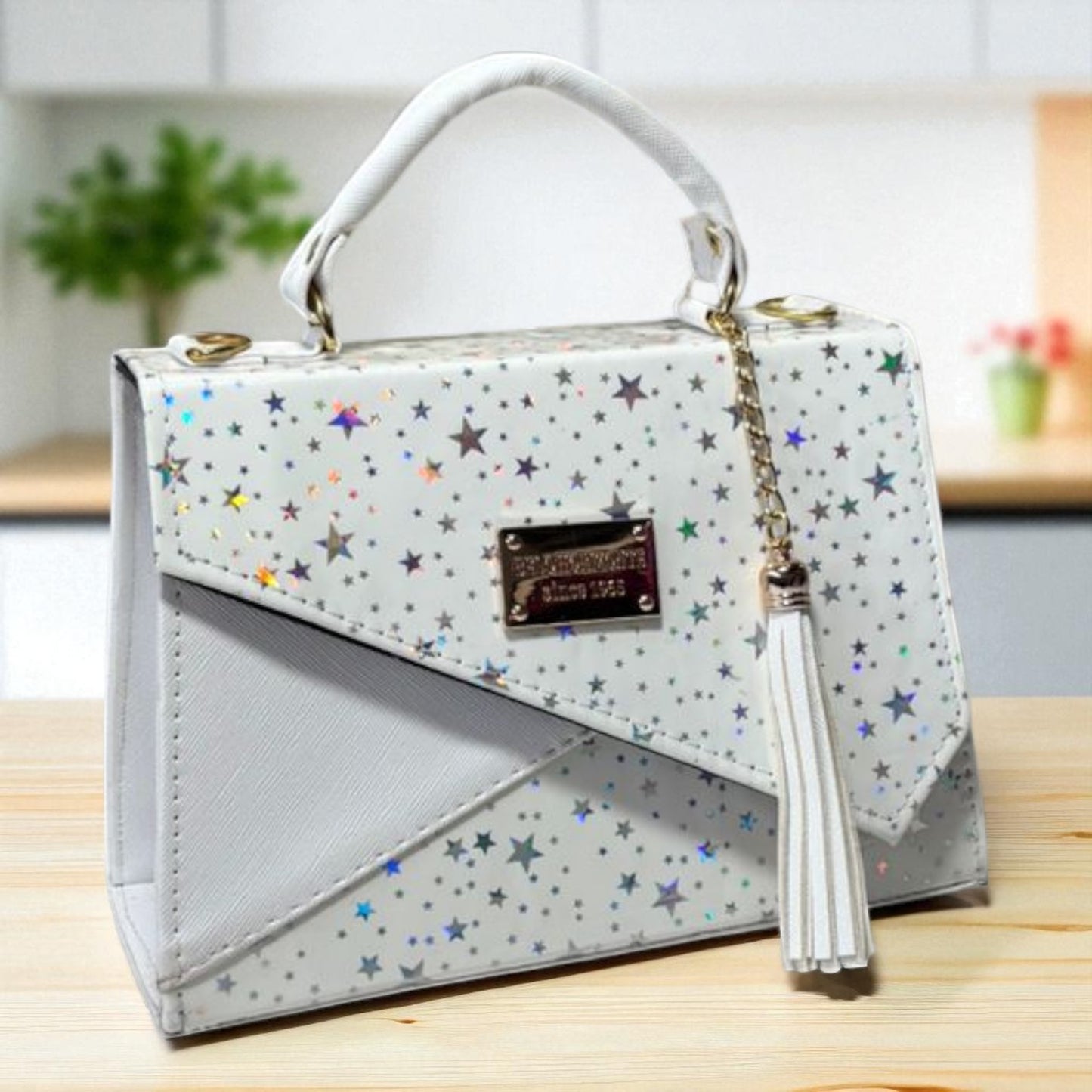 Bolsa CANDELA  Crossbody Tricolor Negro Naranja y Blanco con Tassel – Mini Tote Moderno y Elegante