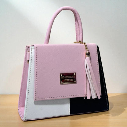 Bolsa CITLALI Crossbody Tricolor Café Azul y Blanco con Tassel – Mini Tote Elegante y Moderno