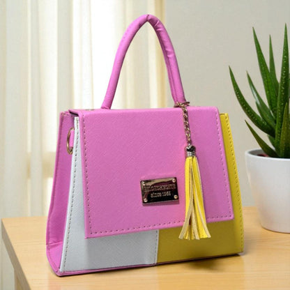 Bolsa CITLALI Crossbody Tricolor Café Azul y Blanco con Tassel – Mini Tote Elegante y Moderno