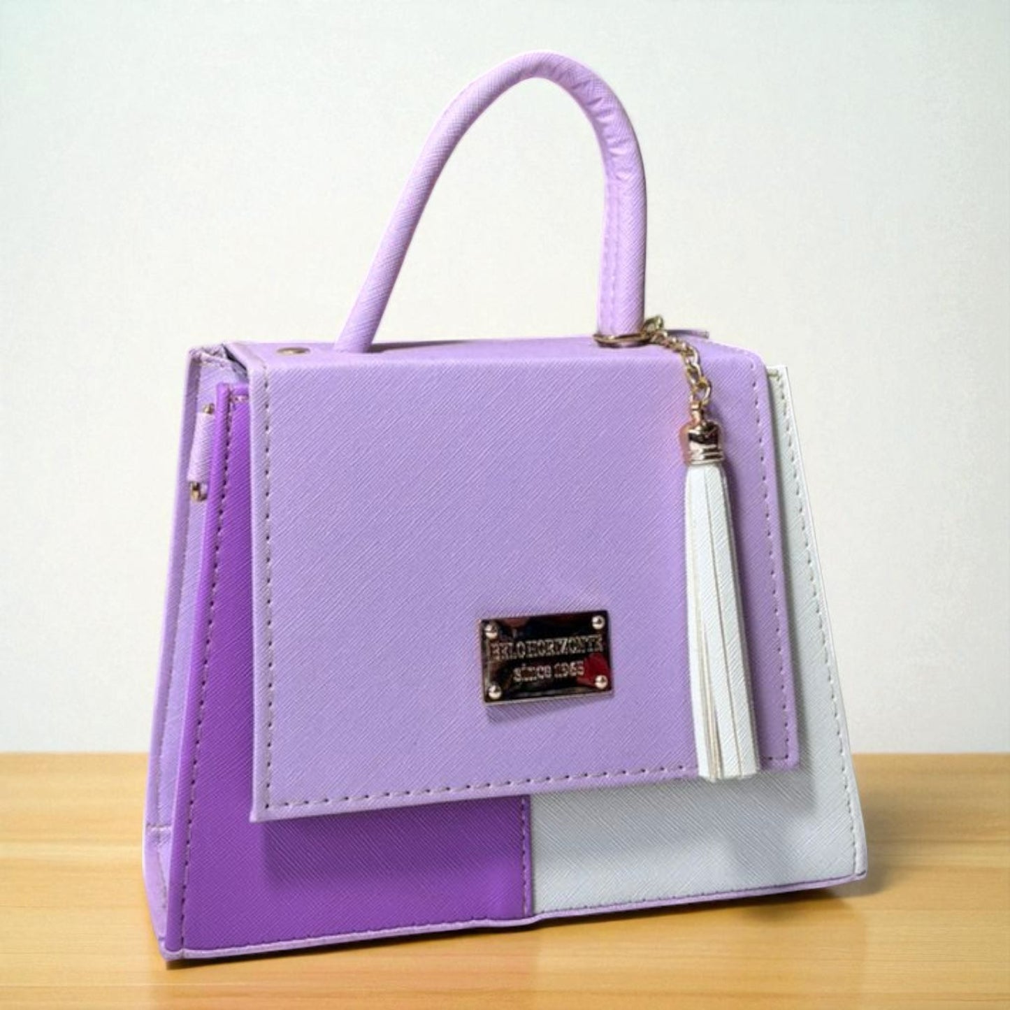 Bolsa CITLALI Crossbody Tricolor Café Azul y Blanco con Tassel – Mini Tote Elegante y Moderno