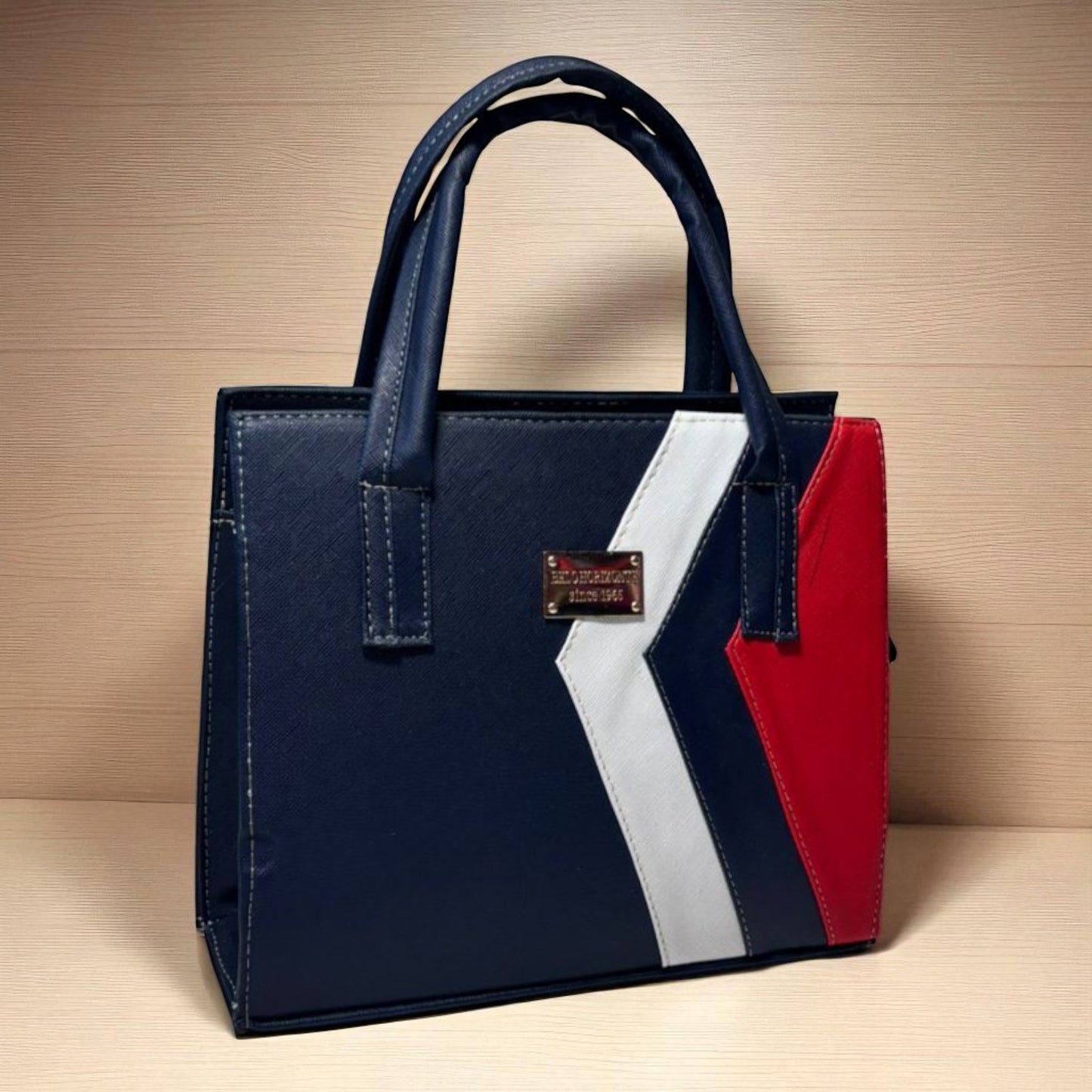 Bolsa CLARA Mediana Azul Marino con Detalles Rojo y Blanco | Elegante y Moderna | Moda Dama Casual y Oficina