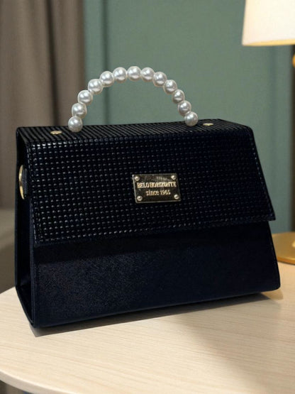 Bolsa CLARIDAD Crossbody Azul Rey con Asa de Perlas – Mini Tote Elegante y Moderno