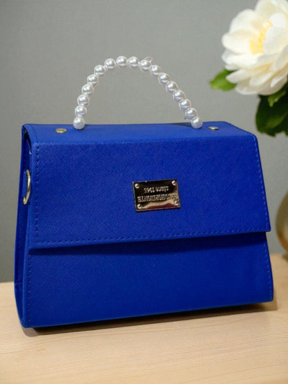 Bolsa CLARIDAD Crossbody Azul Rey con Asa de Perlas – Mini Tote Elegante y Moderno