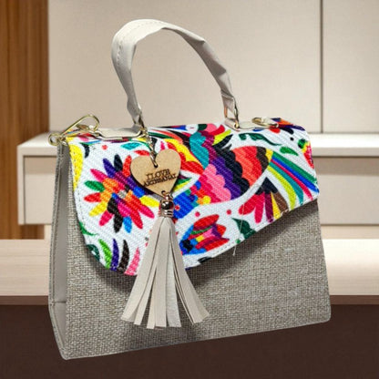 Bolsa CONCEPCION Crossbody Artesanal con Bordado Floral Multicolor – Mini Tote Mexicano de Moda