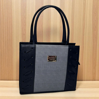 Bolsa Mediana Blanca con Detalles Azul y Café | Moderna y Elegante | Moda Dama Casual y Oficina