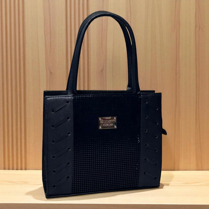 Bolsa Mediana Blanca con Detalles Azul y Café | Moderna y Elegante | Moda Dama Casual y Oficina