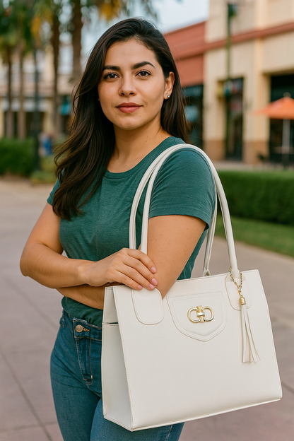 Bolsa de dama Marcela elegante moderna grande blanca sintética alta calidad duradera