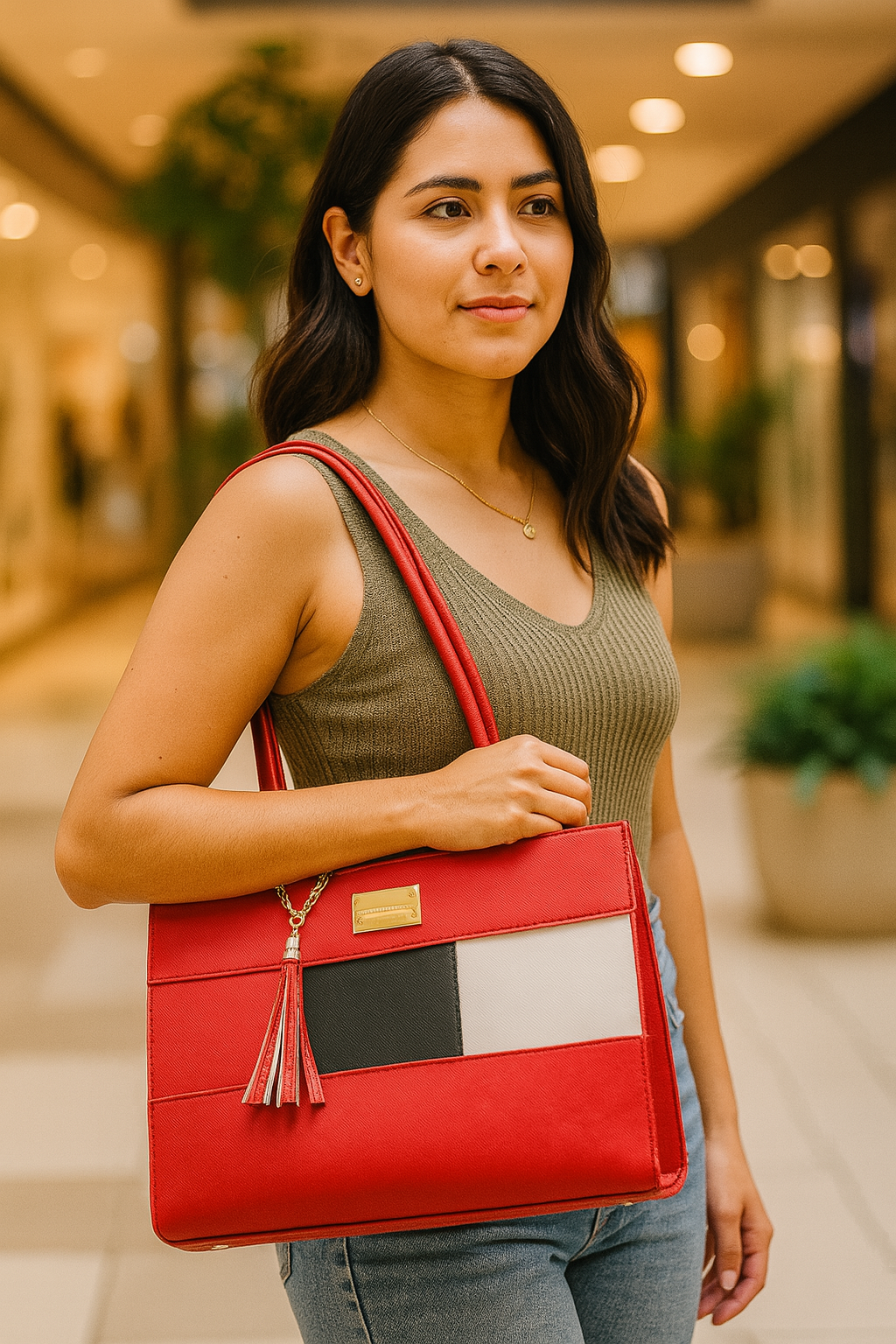Bolsa de dama Karina elegante moderna grande roja sintética alta calidad duradera