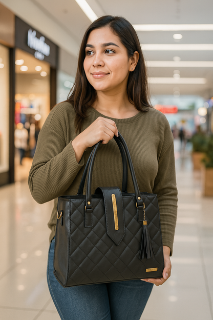 Bolsa de dama Patricia elegante moderna acolchada negra sintética alta calidad duradera