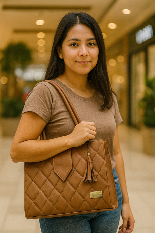 Bolsa de dama Danie elegante moderna acolchada café sintética alta calidad duradera