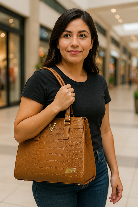 Bolsa de dama Marian elegante moderna croco camel sintética alta calidad duradera