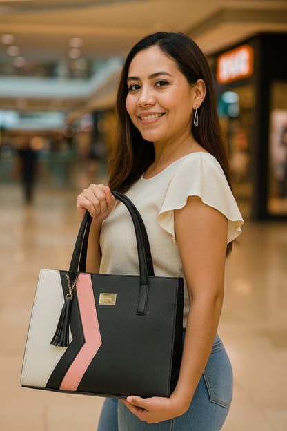 Bolsa de dama Paola elegante moderna grande negra sintética alta calidad duradera